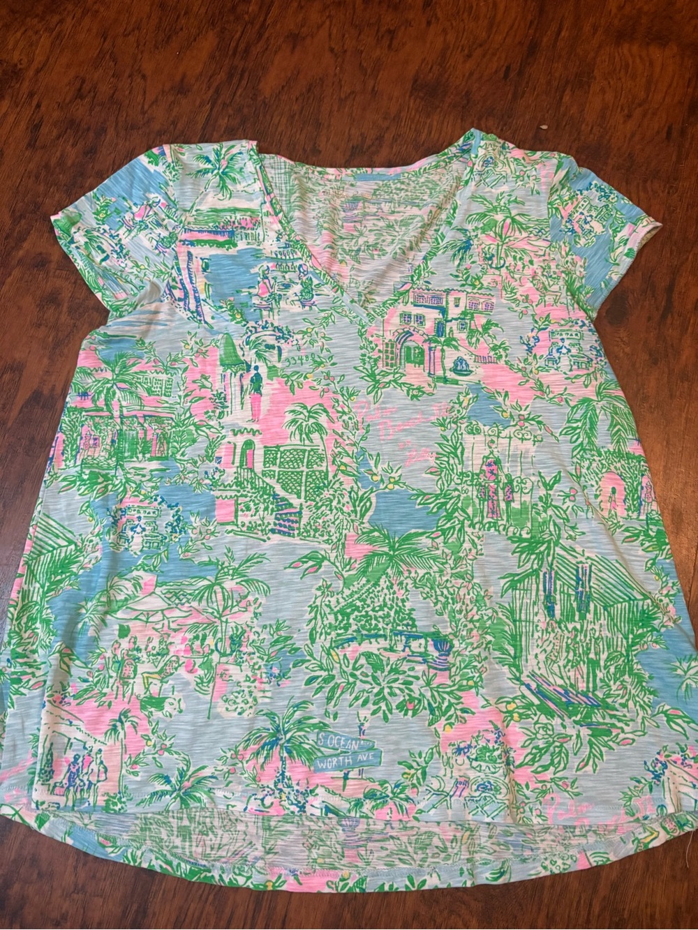 Lilly Pulitzer V-Neck Tee in Green, Pink & Blue